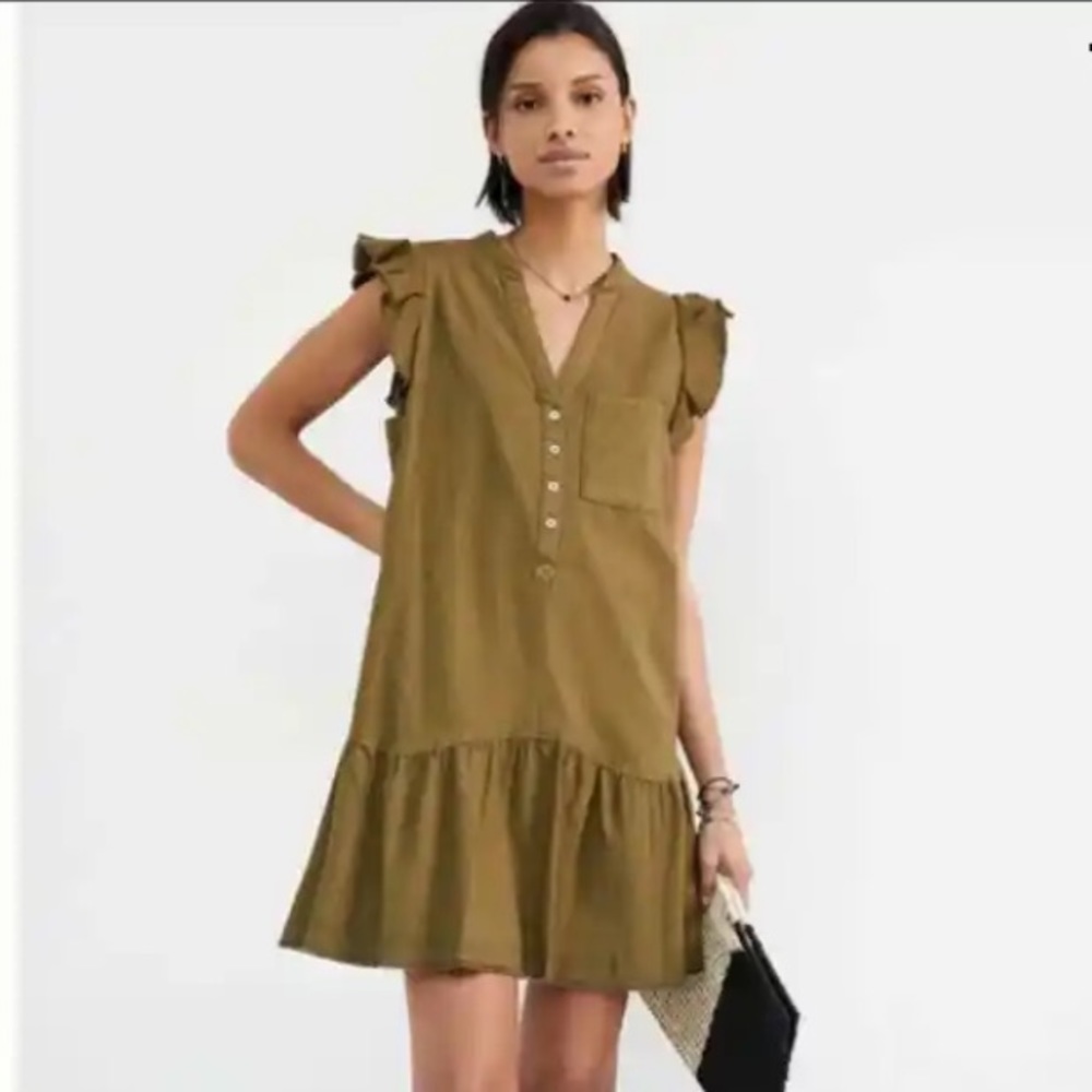 Anthropologie Pilcro Moss Green Raw Hem Flounce Dress SzS